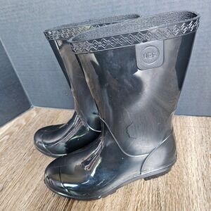 UGG Raana Girls Black Rain Boots Size 4 Big Kids Waterproof Classic